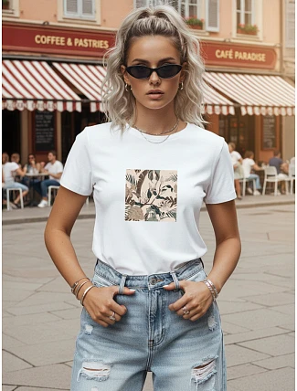 Dámske bavlnené tričko s rastlinným motívom, biele, FashionStreet NX8029RY Dámske bavlnené tričko s rastlinným motívom, biele, FashionStreet NX8029RY