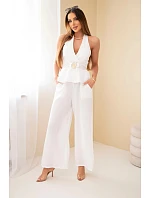 Dámsky viskózový uzlíkový top a nohavice so širokými nohavicami ecru Dámsky viskózový uzlíkový top a nohavice so širokými nohavicami ecru