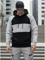 Pánska základná mikina s kapucňou so sivými a čiernymi pruhmi FashionStreet BX5902
