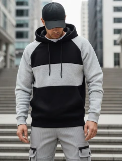 Pánska základná mikina s kapucňou so sivými a čiernymi pruhmi FashionStreet BX5902
