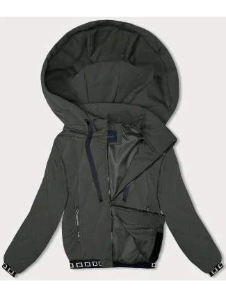 Prešívaná bunda v army farbe s ozdobnými sťahovacími lemami (16M9085-136) Prešívaná bunda v army farbe s ozdobnými sťahovacími lemami (16M9085-136)