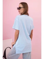 Dámske bavlnené tričko nadrozmernej veľkosti so srdcom a strapcami modré Dámske bavlnené tričko nadrozmernej veľkosti so srdcom a strapcami modré