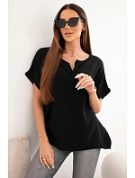 Dámska bavlnená mušelínová blúzka oversize s výstrihom do V a čipkou čierna