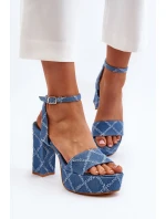 Jeansowe Sandały Na Słupku Niebieskie Acrana