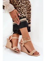 Lakierowane Sandały Damskie Na Koturnie Nude Vliraya