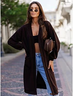 Dámsky dlhý oversize kardigán s vreckami, čokoládovo hnedý, FashionStreet MY2582