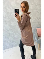 Mikina s dlhým chrbtom a kapucňou mocca