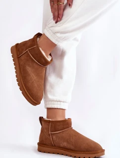 Damskie Zamszowe Niskie Śniegowce Camel Shelie