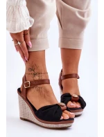 Damskie Sandały Na Koturnie Z Ozdobą Czarne Candice