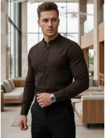 Pánska košeľa SLIM FIT so stojacím golierom hnedá FashionStreet DX2678