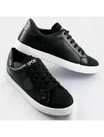 Čierne dámske tenisky trampky z rôznych spojených materiálov (1088)