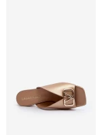 Eleganckie Klapki Damskie Na Obcasie Laura Messi 2771 Złote