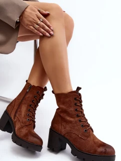 Dámské šněrovací kozačky na vysokém podpatku hnědé Lunielle