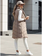 Dámska prešívaná dlhá vesta bez kapucne SERKIS béžová FashionStreet TY4525