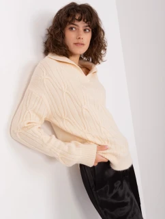 Dámsky sveter s golierom Light Beige (2349)