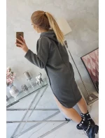 Šaty s kapucňou a bočným rázporkom tmavo šedé