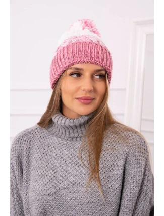 Dámska čiapka s brmbolcom Abigail K326 powder pink+ecru