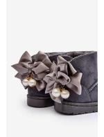 Dziecięce Ocieplane Śniegowce Z Kokardą Szare Snowis