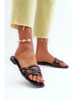 Klapki Damskie Eko Skórzane Na Płaskim Obcasie Czarne Moldela