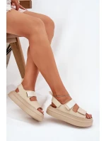 Sandały Damskie Na Platformie Z Rzepami Beżowe Nitepira