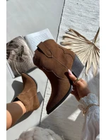 Wsuwane Botki Kowbojki Damskie Z Naturalnego Zamszu Camel Beretta