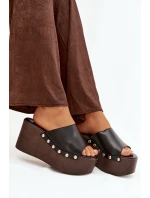 Dámské pantofle na platformě s cvočky černé Mareline