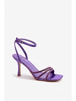 Dámské sandály na podpatku s pásky a kamínky Fialové Chiara