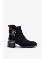 Elegantné členkové topánky na podpätku zateplené čierne