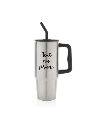 TEXT NA PŘÁNÍ - stříbrný cestovní termohrnek 900 ml  