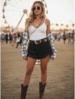 Dámske džínsové šortky s vysokým pásom a strapcami čierne FashionStreet SY0508