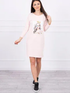 Šaty s grafikou dievčatá v 3D okuliaroch púdrovo ružové