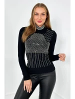 Pletená blúzka so zirkónovým motívom čierna