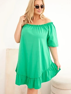 Dámske plus size bavlnené šaty s volánom zelené