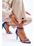Zamszowe Sandały Na Szpilce Z Dżetami Niebieskie Moments