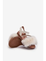 Sandałki Dziecięce Na Rzep Z Futerkiem Białe Rosavere