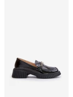 Damskie Lakierowane Mokasyny Loafersy Z Ozdobą D&A LZ42-030 Czarne