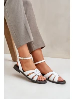 Skórzane Sandały Damskie Na Płaskim Obcasie Zazoo 3688 Białe