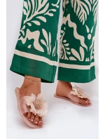 Transparentne Płaskie Klapki Damskie Ze Sztucznym Kwiatem Nude Vobetta