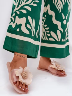 Transparentne Płaskie Klapki Damskie Ze Sztucznym Kwiatem Nude Vobetta