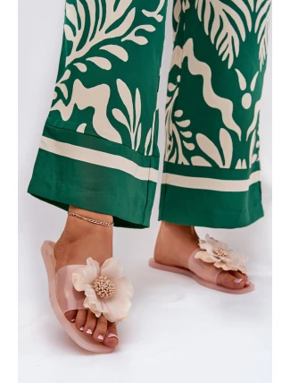 Transparentne Płaskie Klapki Damskie Ze Sztucznym Kwiatem Nude Vobetta