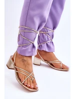 Wiązane Sandałki Japonki Na Obcasie Złote Secret Love