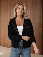 Dámska mikina s kapucňou, na zips, zateplená, čierna, FashionStreet BY1581