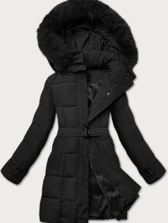 Dámska zimná bunda s ozdobnými pruhmi čierna (23MY-208)