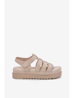 Sandały Damskie Na Platformie Eko Zamszowe Beżowe Filisenia