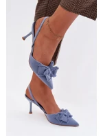 Dámské sandály na podpatku s mašlí Modré Hestia