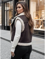 Dámska semišová vesta s ovčou kožušinou WOOLZIP hnedá FashionStreet TY4746z Dámska semišová vesta s ovčou kožušinou WOOLZIP hnedá FashionStreet TY4746z