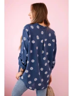 Dámska ľanová blúzka s kvetinovým vzorom, dlhými rukávmi a gombíkmi Denim