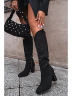 Kozaki Damskie Na Słupku Z Eko Zamszu Czarne Prisca