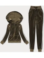 Velúrový teplákový komplet v khaki farbe s lampasmi (YP-9964) Velúrový teplákový komplet v khaki farbe s lampasmi (YP-9964)