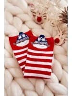 Młodzieżowe Skarpety W Paski Z Misiem Biało-Czerwone